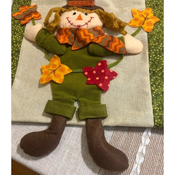 Hanging Welcome Scarecrow Wall Decor Rope Dowel 3D Leaves Fall Autumn 18" x 14" - Picture 3 of 5